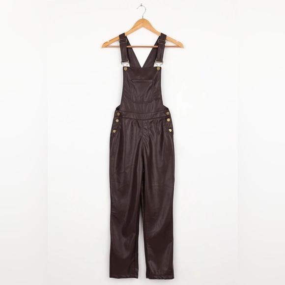 Lulus Vegan Leather Overalls 💜 Plum Purple - Picture 3 of 5
